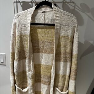 Free People Cream and Tan Striped Cardigan